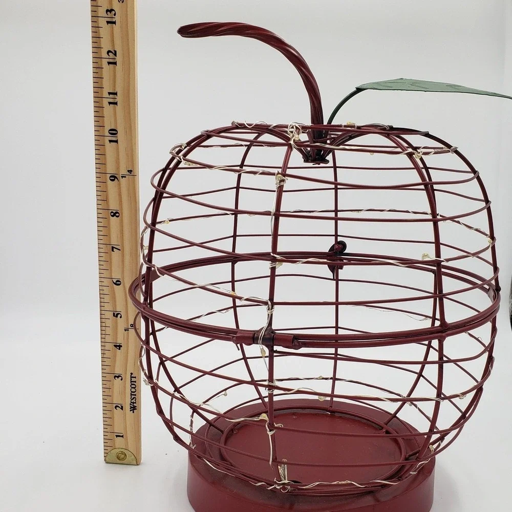 Decorative‎ Red Metal Wire Apple Fairy Lights Hinged Farmhouse Rustic Country